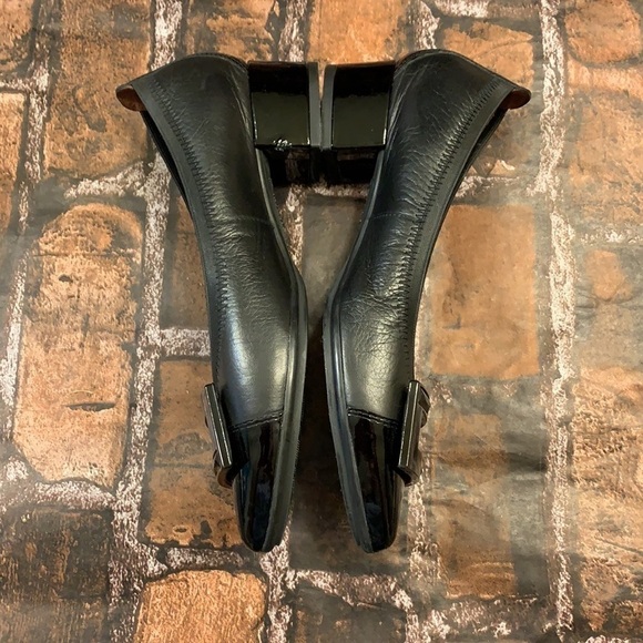 Hispanitas Block Heel Pumps Point Toe Buckle Omega Black Patent Leather 6/6.5 - Picture 6 of 12